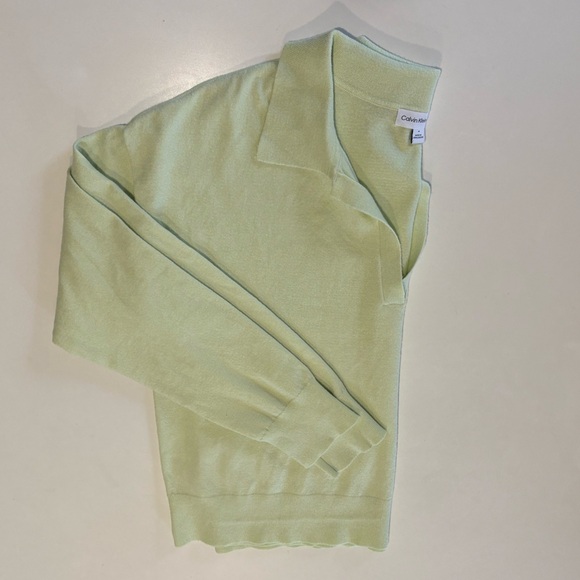 Calvin Klein | Collared Fine Knit Sweater | Medium | Mint Green - Picture 3 of 4